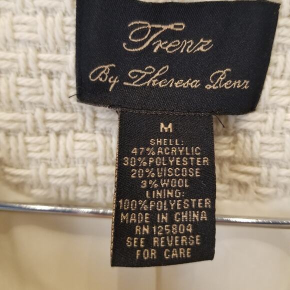 Trenz By Theresa Ivory Suit Jacket Blazer Long Sleeve Zipper Closer Women Size M - Picture 4 of 8